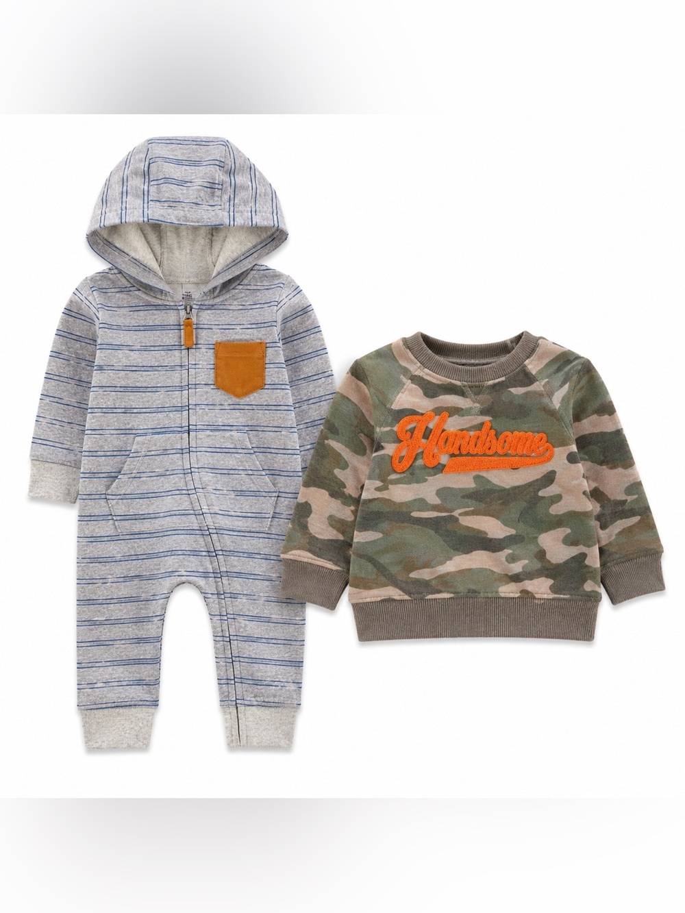 Carter's Baby Boy 2 Piece Outfit Camo Sweatshirt Hooded Romper 6M
